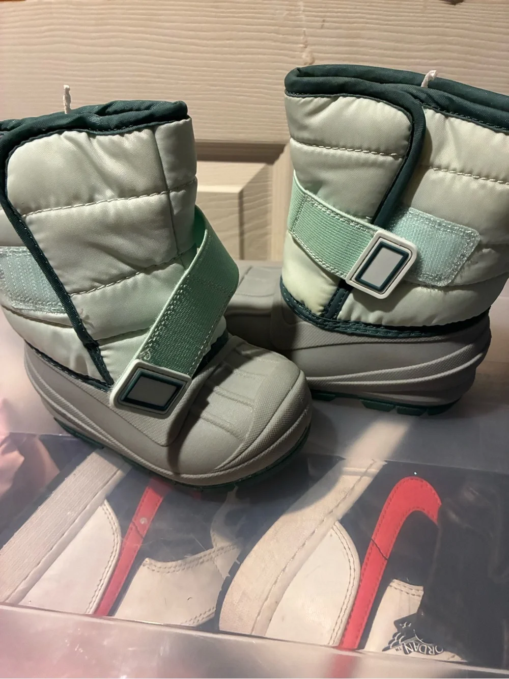 Kids Waterproof Winter Boots in Light Mint and Dark Teal
